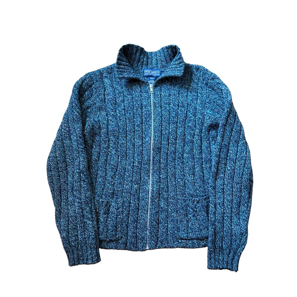 Wool Sweater Womens L Blue Knit Full Zip Heavyweight Newton Trading Co
